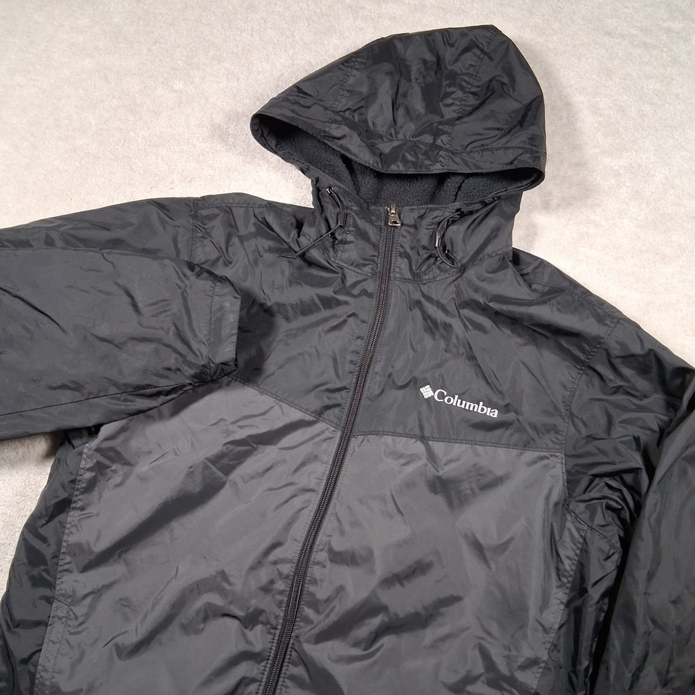 Columbia Windbreaker Mens Small Black XM0676 Fleece Lined Hooded Jacket